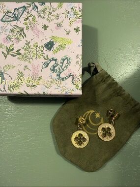 Gold Clover Drop Earrings by Jane Win (Gold)